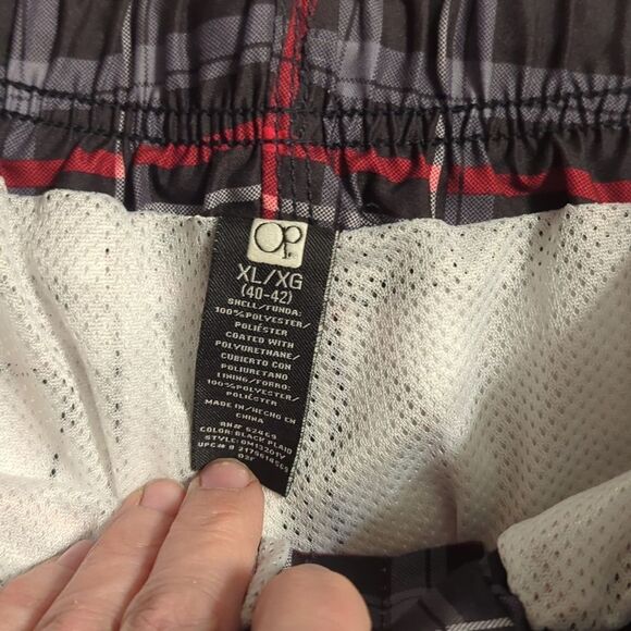OP Ocean Pacific Swim Trunks Board Shorts Men's Black Plaid Size XL 40-42 - Picture 3 of 7